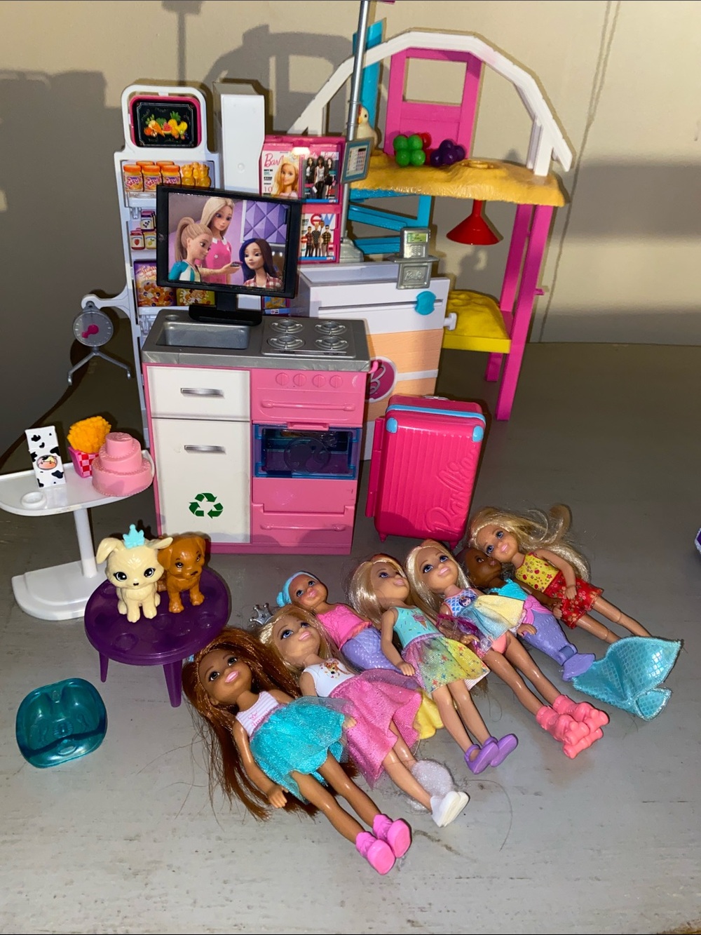 Lot of Barbie Toys, 🧸 well loved Grocery, Stove, Pets, Chelsea Dolls, Barn